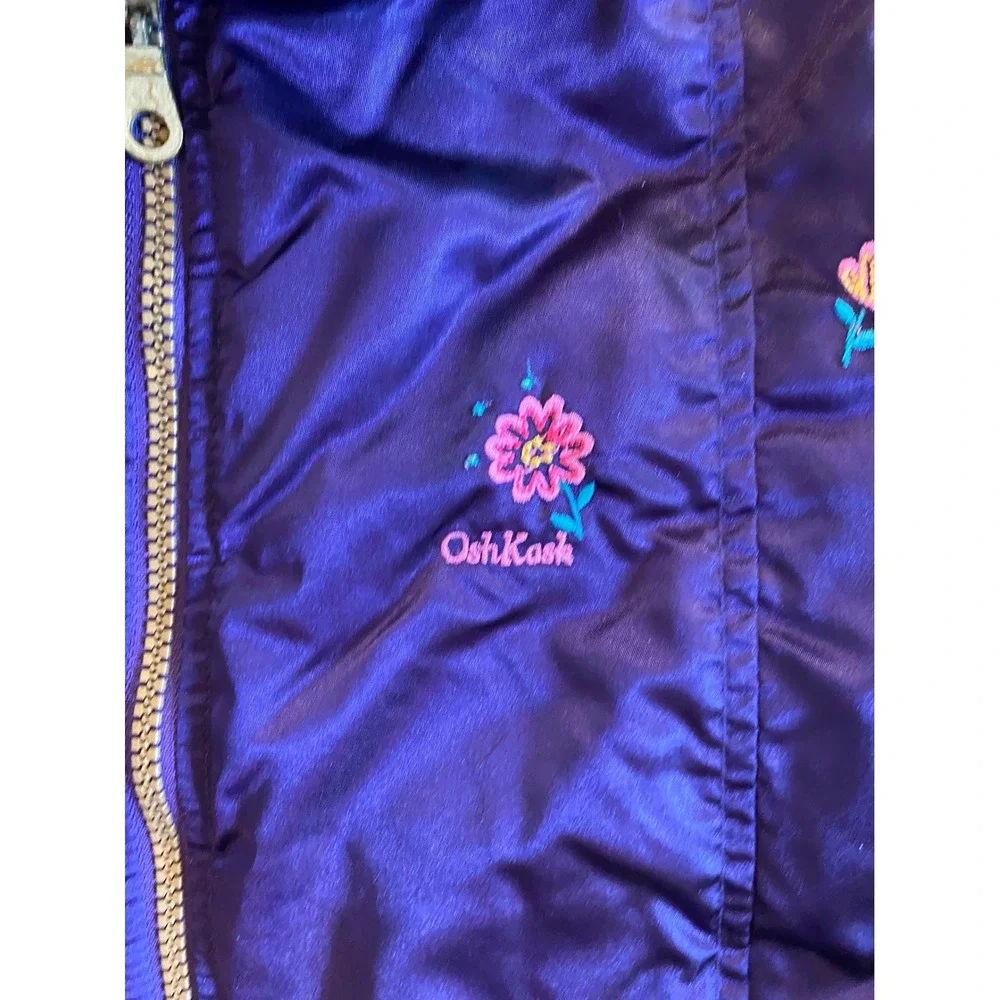 Vintage OshKosh B'gosh Girls Purple Floral Snowsuit Set Jacket and Bibs Size 5/6